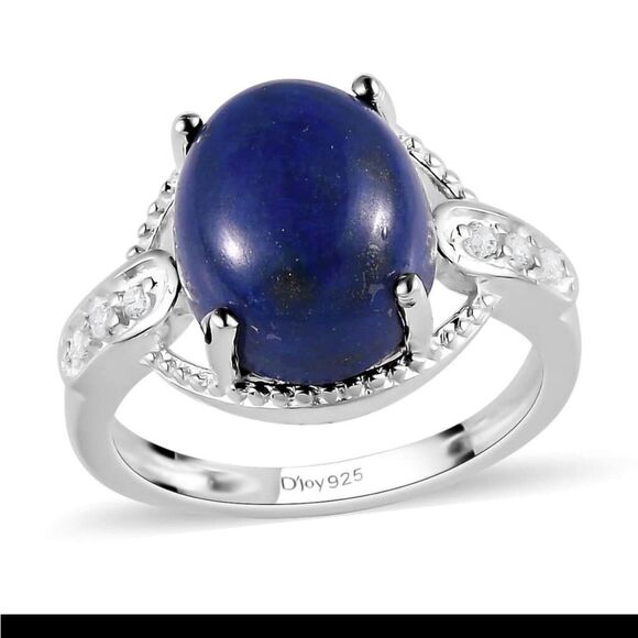 NWT LAPIS LAZULI &Simulated Diamond 925 Sterling Silver Ring 6 - Picture 12 of 14